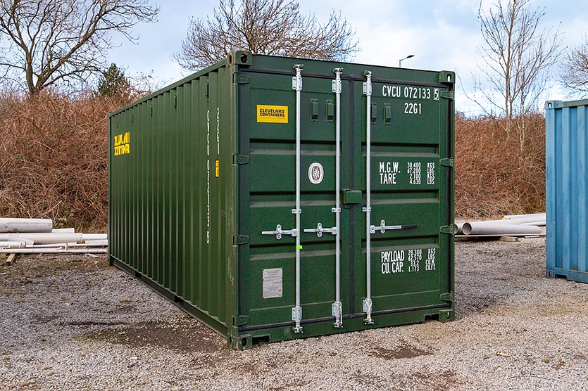 Green 20ft Storage container side view